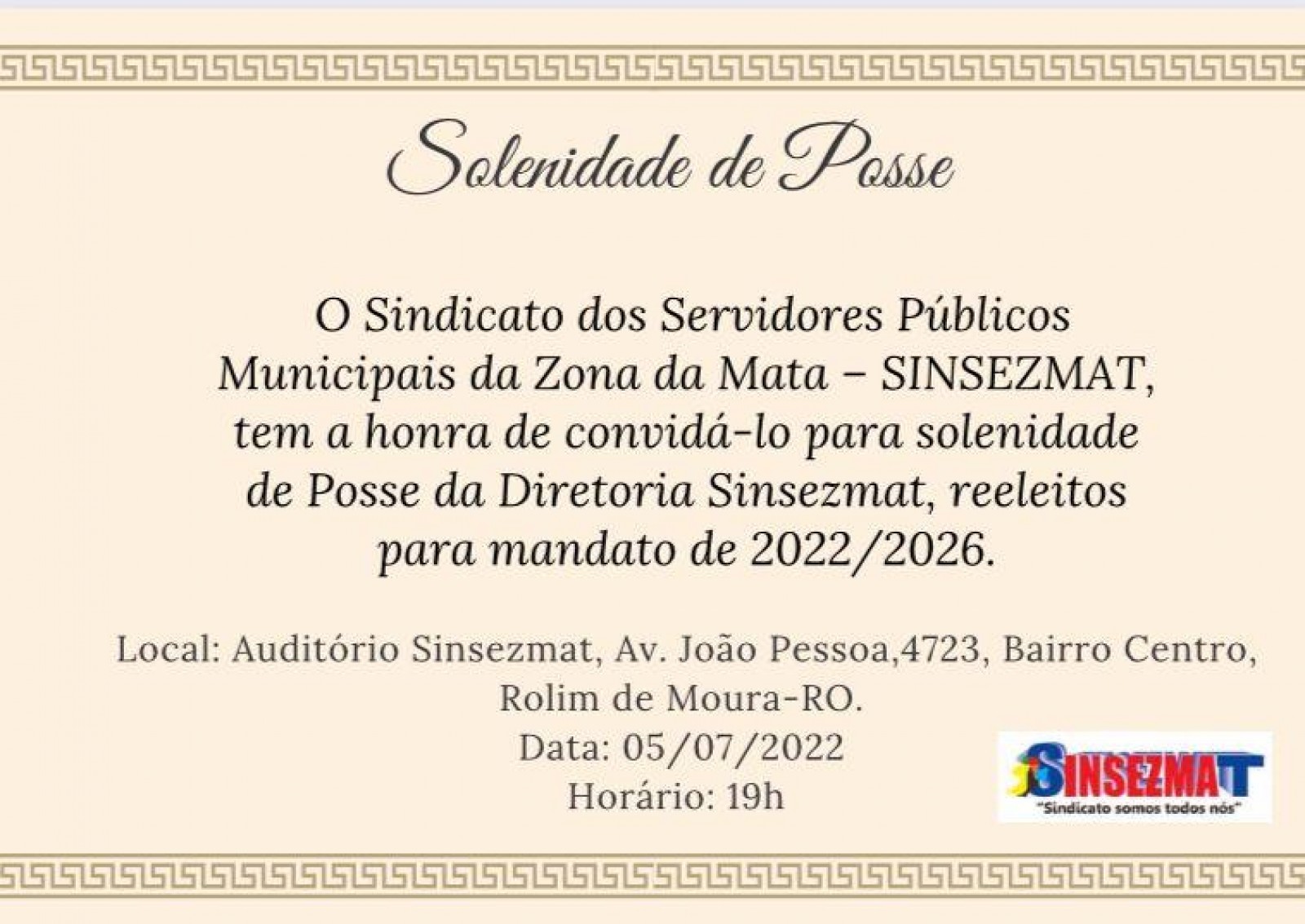 Solenidade de Posse - Convite 