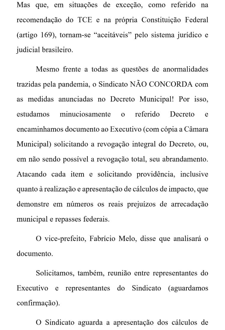 AÇÕES TOMADAS PELO SINSEZMAT EM RELAÇÃO AO DECRETO