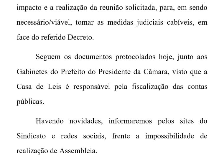 AÇÕES TOMADAS PELO SINSEZMAT EM RELAÇÃO AO DECRETO