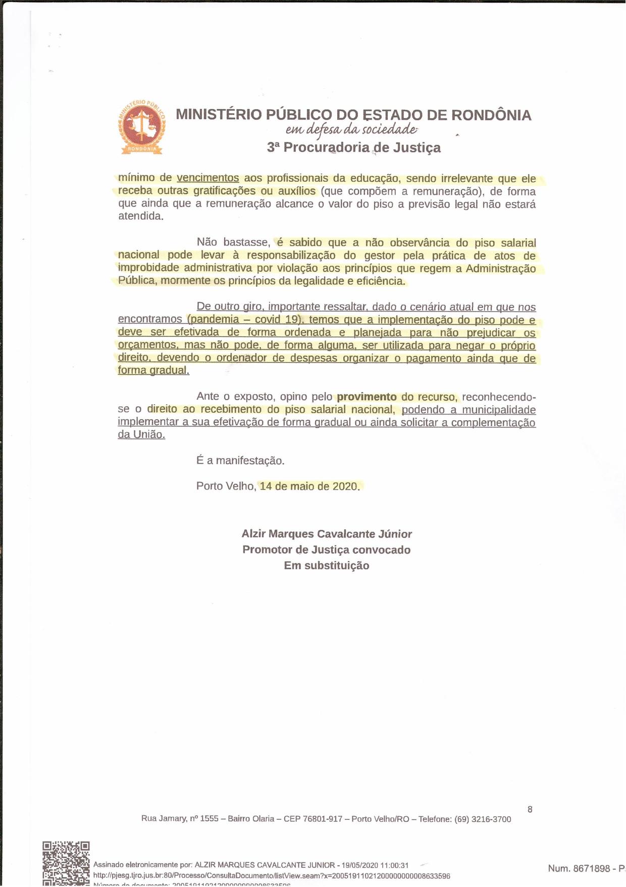 PISO SALARIAL DOS PROFESSORES-ROLIM DE MOURA – RO
