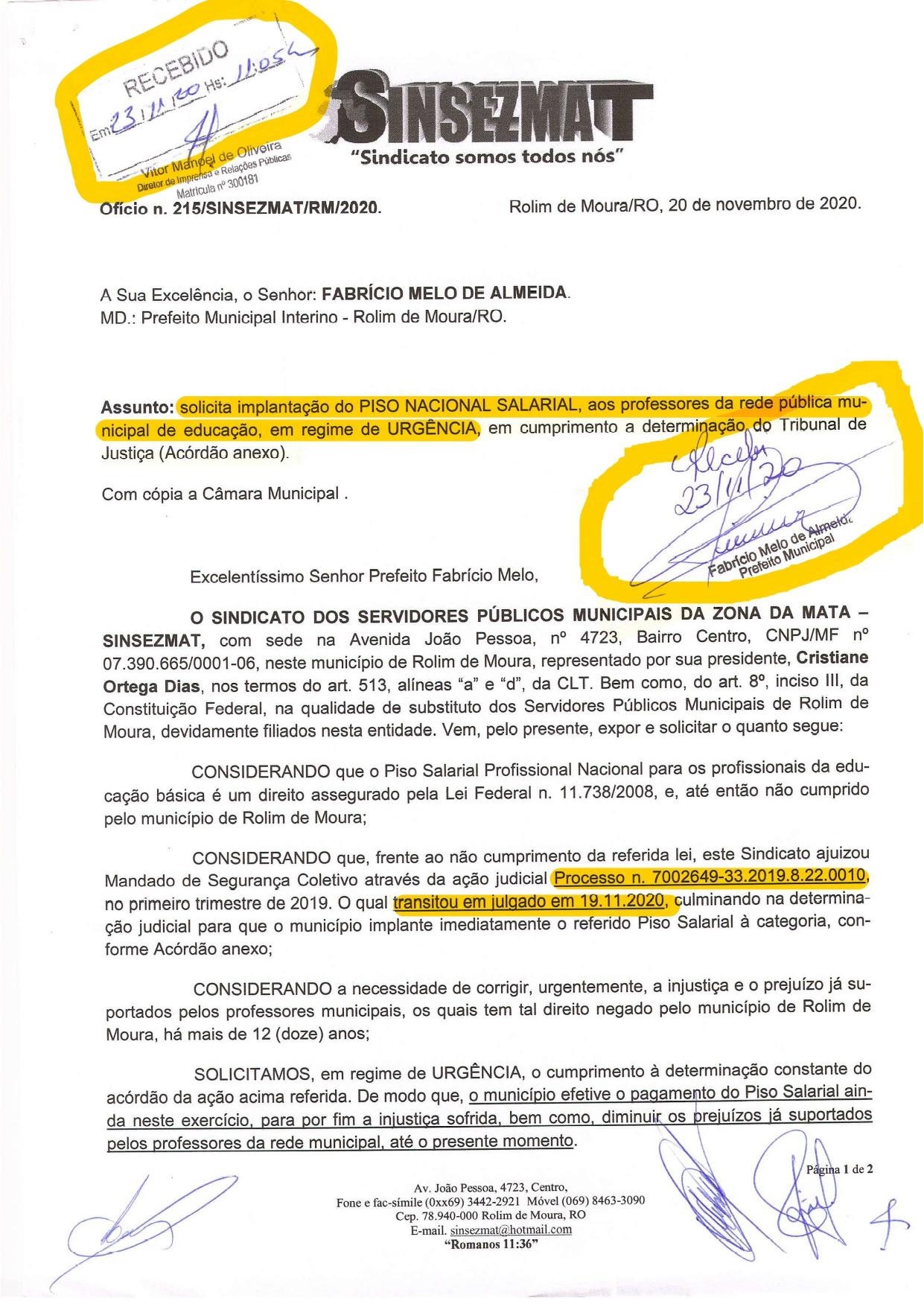 IMPLANTAÇÃO DO PISO SALARIAL NACIONAL AOS PROFESSORES DE ROLIM