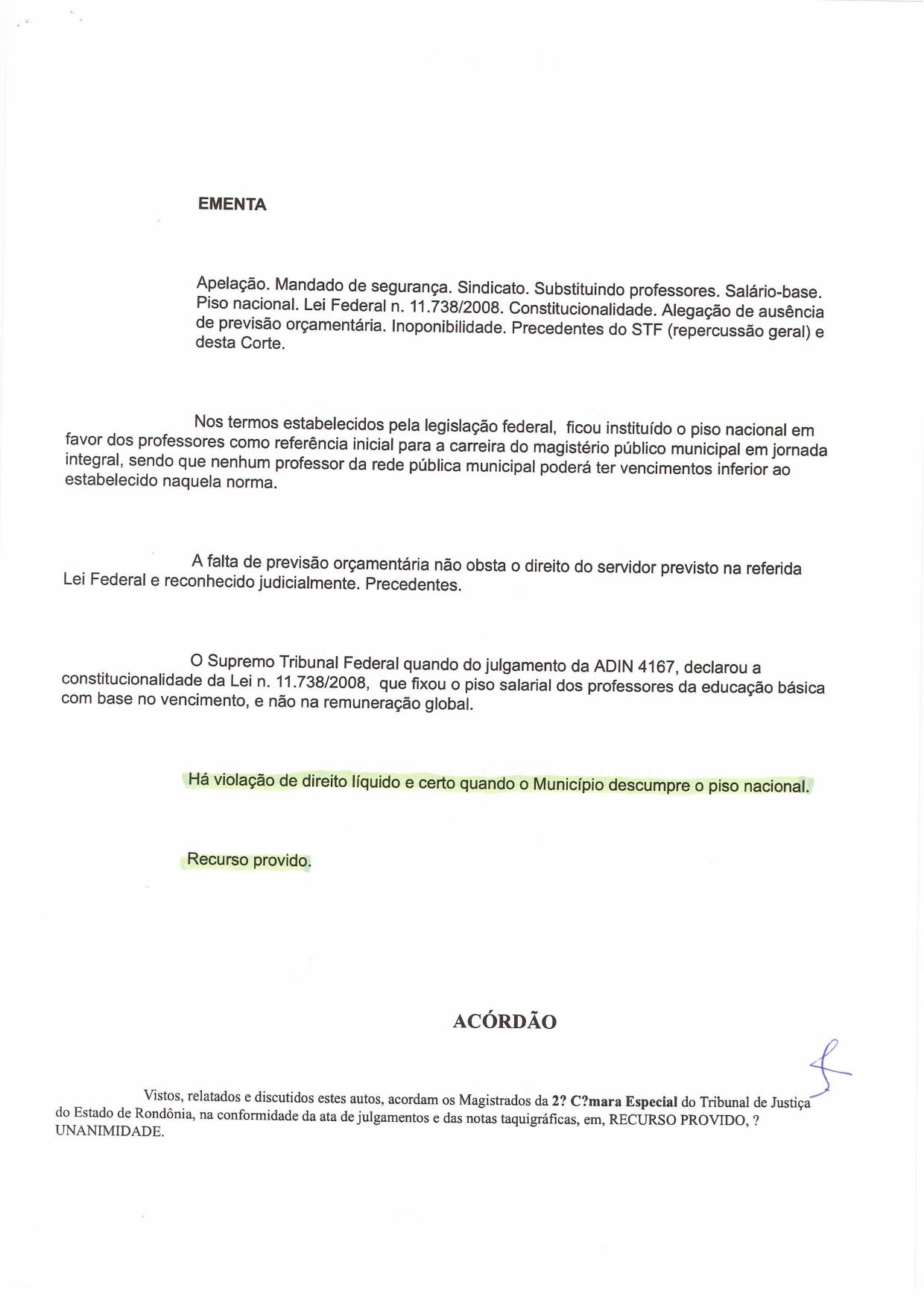 IMPLANTAÇÃO DO PISO SALARIAL NACIONAL AOS PROFESSORES DE ROLIM