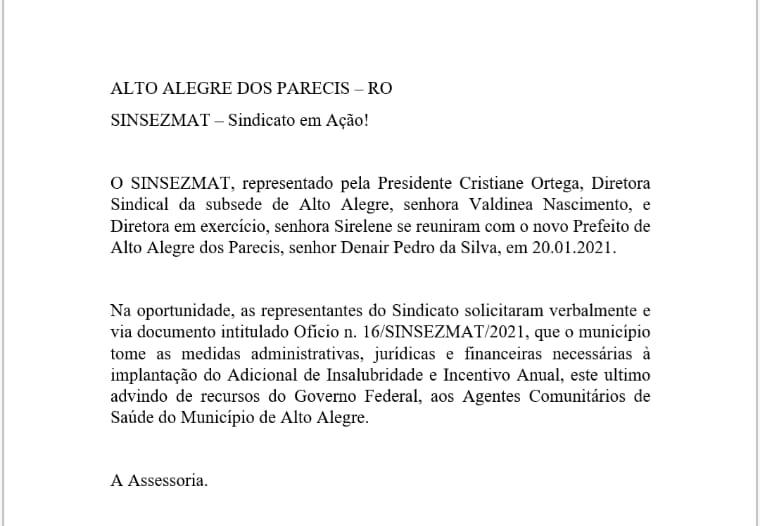 INFORMATIVO  ALTO ALEGRE DOS PARECIS